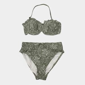 MICHAEL Michael Kors Green Paisley Ruffle Trim Bikini